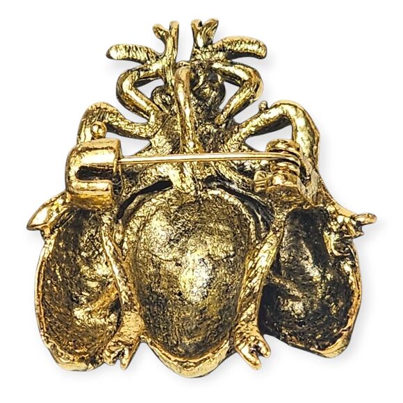 Vintage Red Rhinestone Beetle Bug Brooch Pin Gold Tone Insect Jewelry Pendant - Picture 2 of 5
